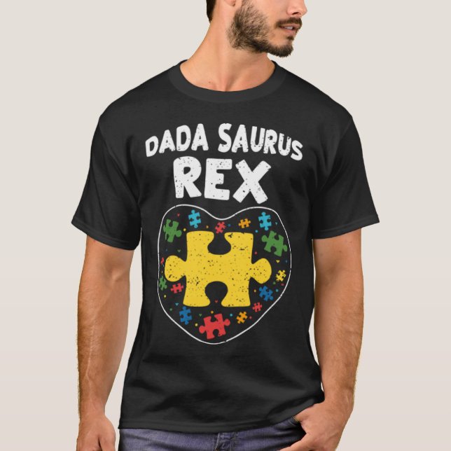 Camiseta Pai Dada Saurus Rex  Conscientização do Autismo (Frente)