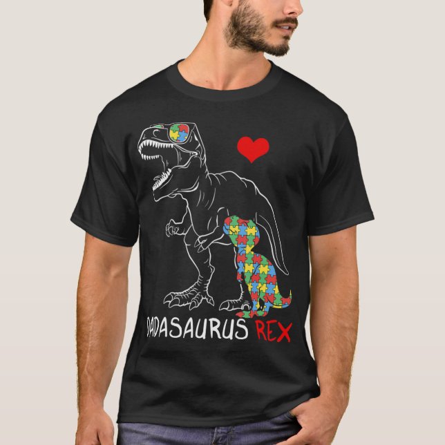 Camiseta Pai Dadasauro Rex Autismo Sensibilização Pai Orgul (Frente)