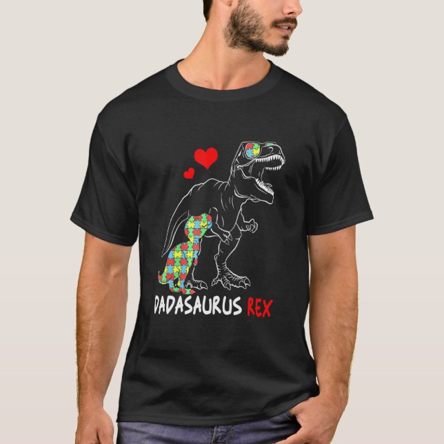 Camiseta Pai Dadasaurus Rex Autism Pai Orgulhoso (Frente)