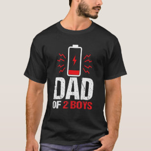 Camiseta Pai De 2 Rapazes Pai Com Bateria Baixa Com Dois Fi