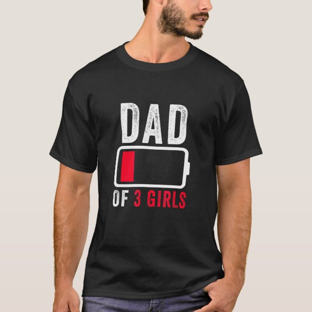 Camiseta Pai De 3 Três Garotas Com Baixo Humor Com Dia de o (Frente)