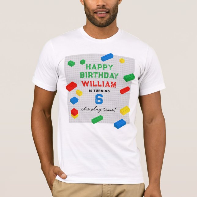 Camiseta Pai de Aniversário de criança de blocos componente (Frente)