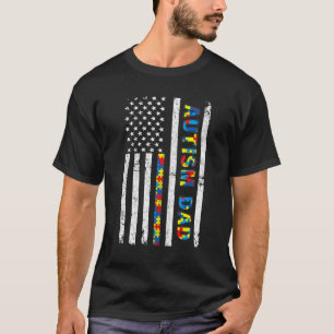 Camiseta Pai de autismo masculino Bandeira americana desgas