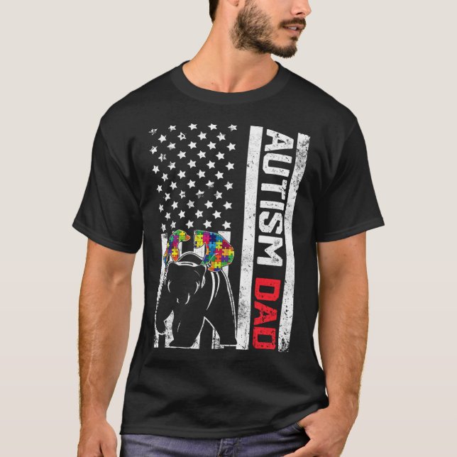 Camiseta Pai De Bandeira Americano Autismo Aconselhamento A (Frente)