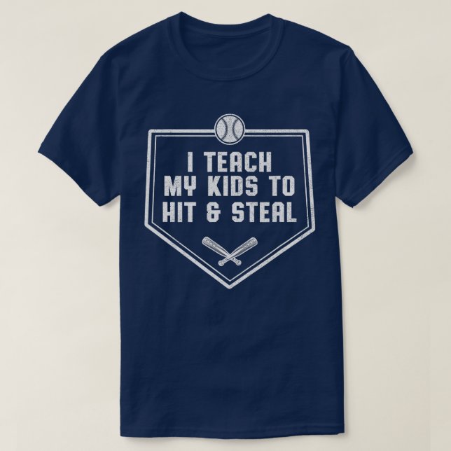 Camiseta Pai de beisebol Ensino meus filhos a atacar o roub (Frente do Design)