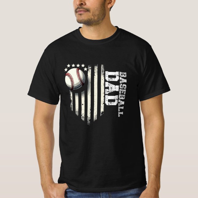 Camiseta Pai de beisebol EUA Dia de os pais de bandeira ame (Frente)