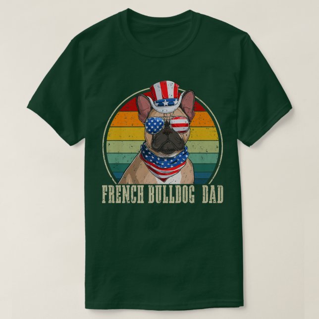 Camiseta Pai De Buldogue Francês Retro Óculos Solares 4 De  (Frente do Design)