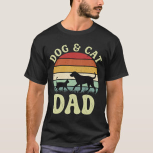 Camiseta Pai de Cachorro e Gato Vintage Pôr do Sol Retrô