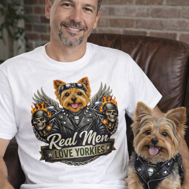 Camiseta Pai de Cachorro Yorkie Motoqueiro (Criador carregado)