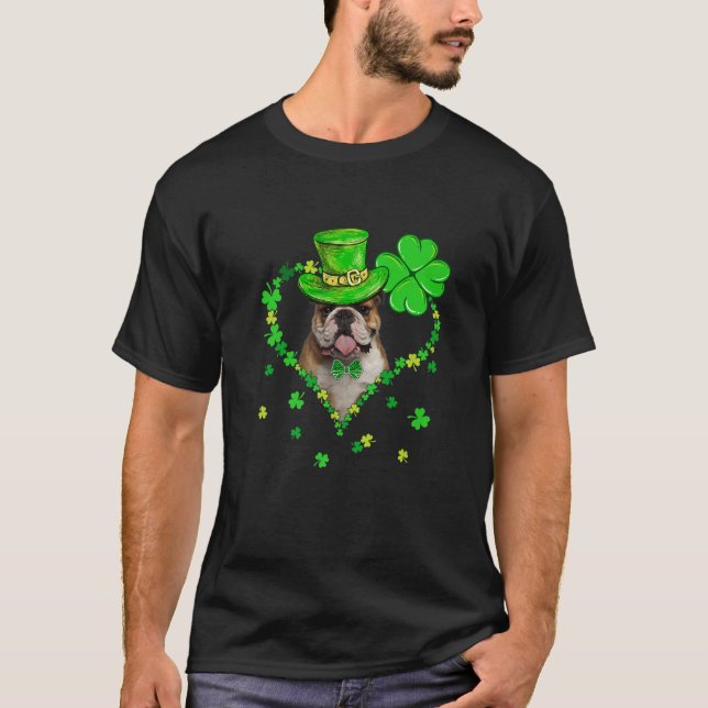 Camiseta Pai de Cães do Dia de São Patrício para o Bulldog  (Frente)