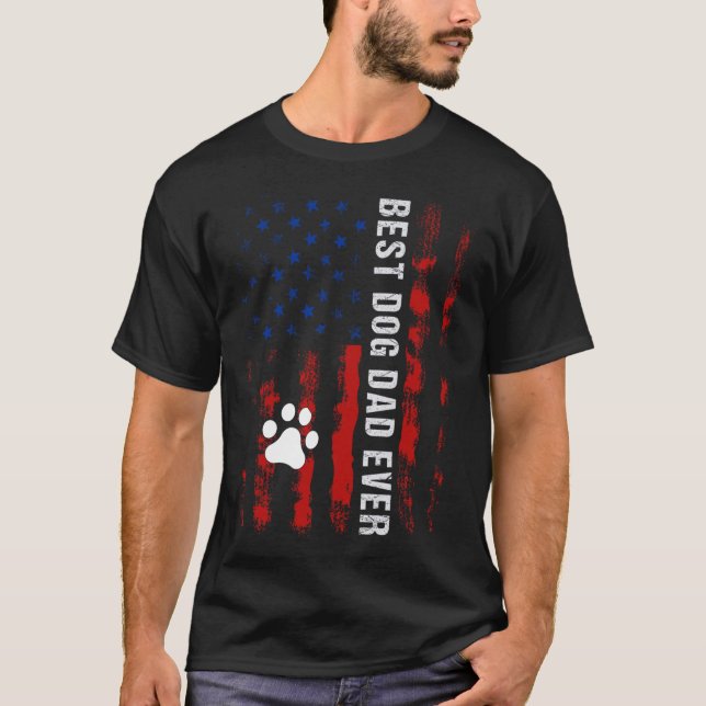Camiseta Pai De Cão Dia de os pais Americano De Bandeira Pa (Frente)