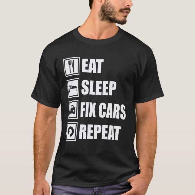 Camiseta Pai de Carro Mecânico de Carro Tuning Comer Dormir (Frente)