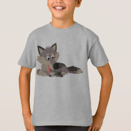 Camiseta Pai de Cartoon Bonito Wolf and Pups Infantis T-Shi