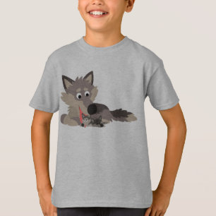 Camiseta Pai de Cartoon Bonito Wolf and Pups Infantis T-Shi