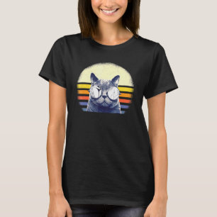 Camiseta Pai de Cat Vintage 80s Cat Retro Óculos de sol Dis
