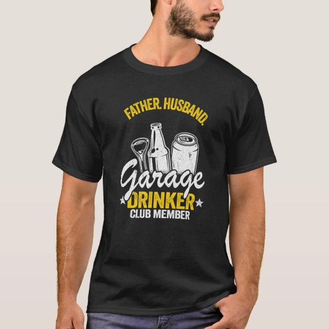 Camiseta Pai de Cerveja Bebendo Padre Husband Garage Beer (Frente)