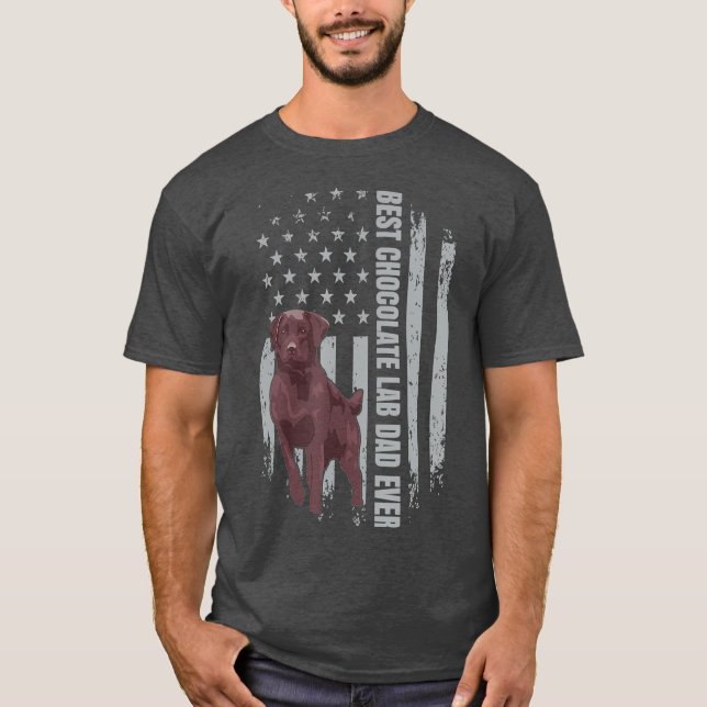 Camiseta Pai de Chocolate Bandeira Americana Brown Labrador (Frente)