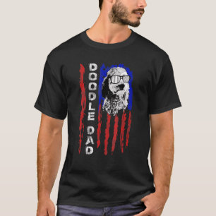 Camiseta Pai De Dodle Goldendoodle Cão Bandeira Americana 4
