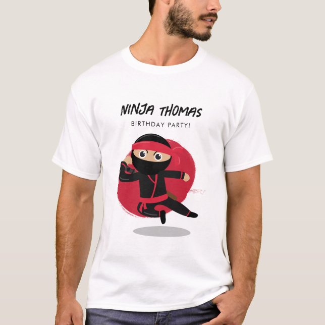 Camiseta Pai de Festa Ninja Negra e Aniversário de criança  (Frente)