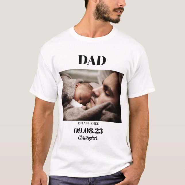Camiseta Pai de Fotografia Personalizado Nome da Data de Na (Frente)