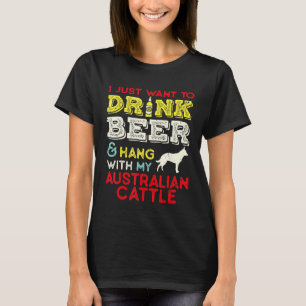 Camiseta Pai de Gado Australiano Bebe Cerveja Pendurado Com