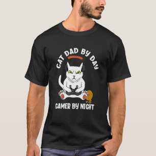 Camiseta Pai de Gato Dia a Dia Jogador à Noite Divertido Jo