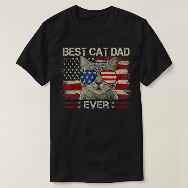 Camiseta Pai De Gato Mais Engraçado Da Bandeira Americana (Frente do Design)