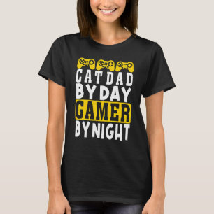 Camiseta Pai de Gato Sarcástico de Dia, Gamer à Noite Pai