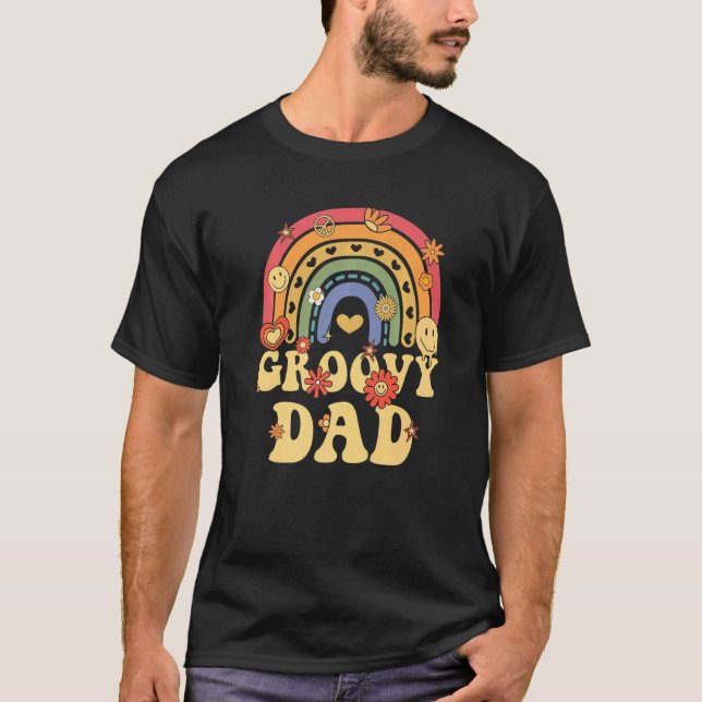 Camiseta Pai De Groovy Bonito Retro Arco-Íris (Frente)