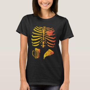 Camiseta Pai de Halloween Esqueleto Pizza Cerveja Gravidez