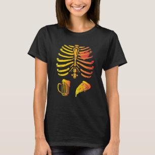 Camiseta Pai de Halloween Skeleton Pizza Beer Engraçado Gra