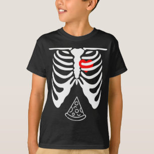 Camiseta Pai de Halloween Skeleton Pizza Belly Engraçado Gr