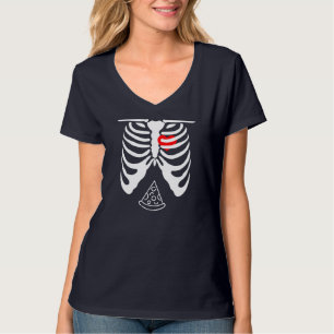 Camiseta Pai de Halloween Skeleton Pizza Belly Engraçado Gr
