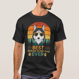 Camiseta Pai de Husky Siberiano Mais Homem Estilo Retro Mel