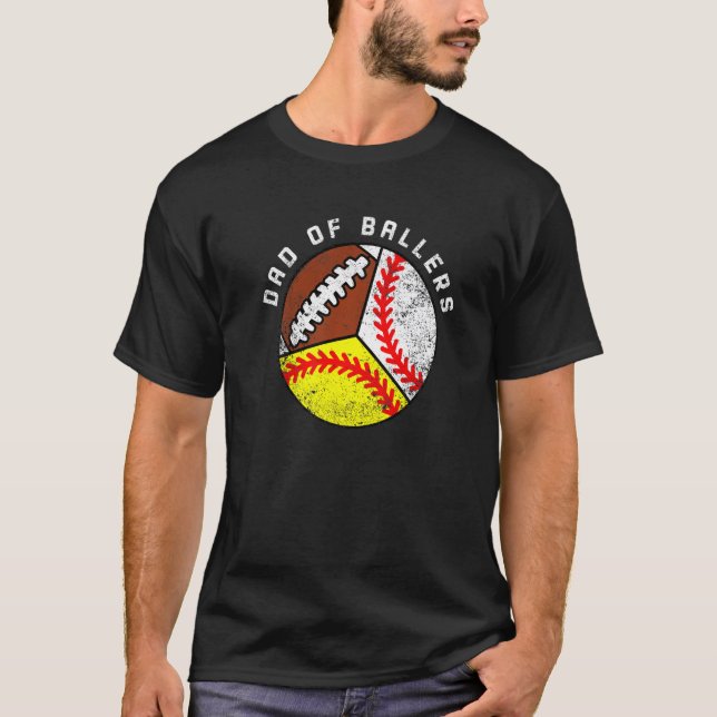 Camiseta Pai De Mens De Ballers De Futebol Softball De Base (Frente)