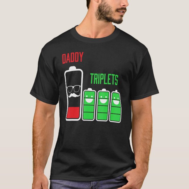 Camiseta Pai de Pai Triplets de Bateria de 3 Crianças Baixa (Frente)