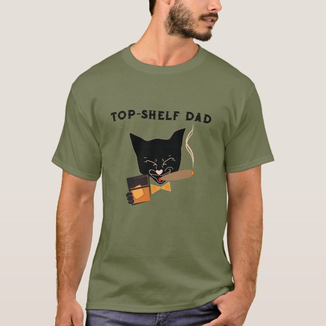 Camiseta Pai de prateleira superior com gato sofisticado (Frente)
