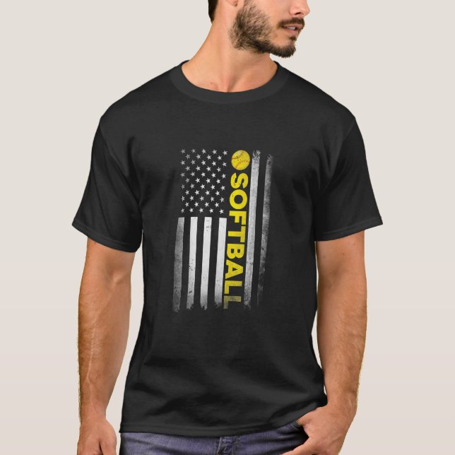Camiseta Pai de Softball Mãe Dos Eua Bandeira Americana Fat (Frente)