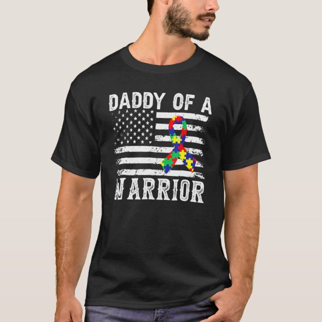 Camiseta Pai De Uma Consciência De Autismo Do Guerreiro Par (Frente)