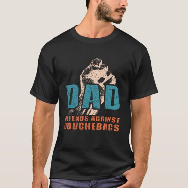 Camiseta Pai defende o humor do Dia de os pais Douchebags (Frente)