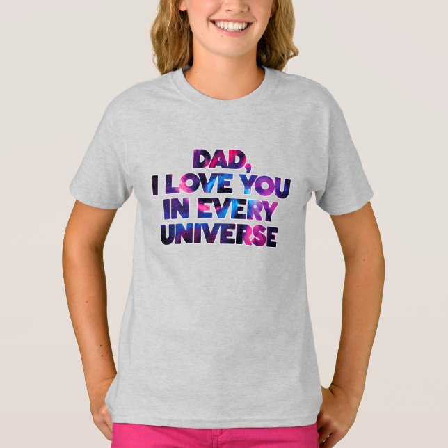 Camiseta Pai Design de texto Bonito Eu Te Amo Em Cada Unive (Frente)