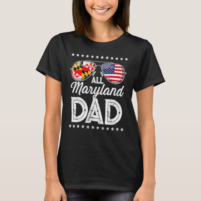 Camiseta Pai Dia de os pais Maryland 4 de julho Usa Flag (Frente)