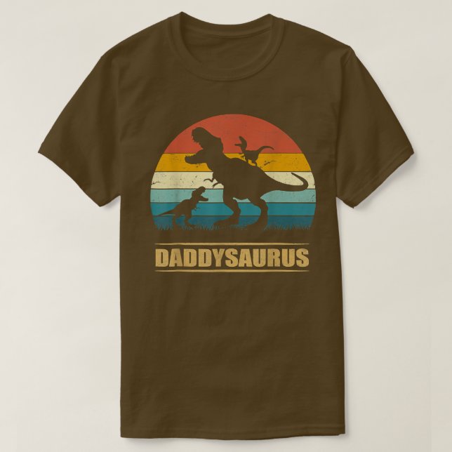 Camiseta Pai Dinossauro Daddysaurus 2 crianças Dia de os pa (Frente do Design)