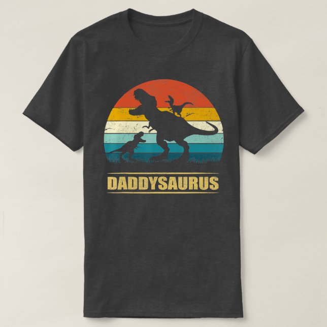 Camiseta Pai Dinossauro Daddysaurus 2 crianças Presente Dia (Frente do Design)