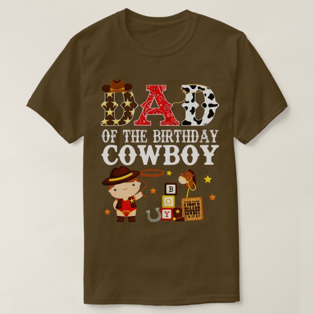Camiseta Pai do Aniversário do Cowboy 1rua Primeiro Cabelei (Frente do Design)