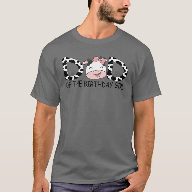 Camiseta PAI Do Aniversário Para Fazenda De Vaca Menina Pri (Frente)