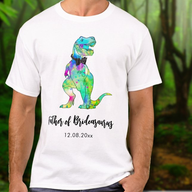 Camiseta Pai do Casamento do Dinossauro Brideasaurus (Colorful T-Rex father of Brideasaurus dinosaur wedding t-shirt )