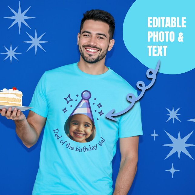 Camiseta Pai do Chapéu do Partido Fotográfico Personalizado (Dad of the Birthday Gal Custom Photo Party Hat T-Shirt.)