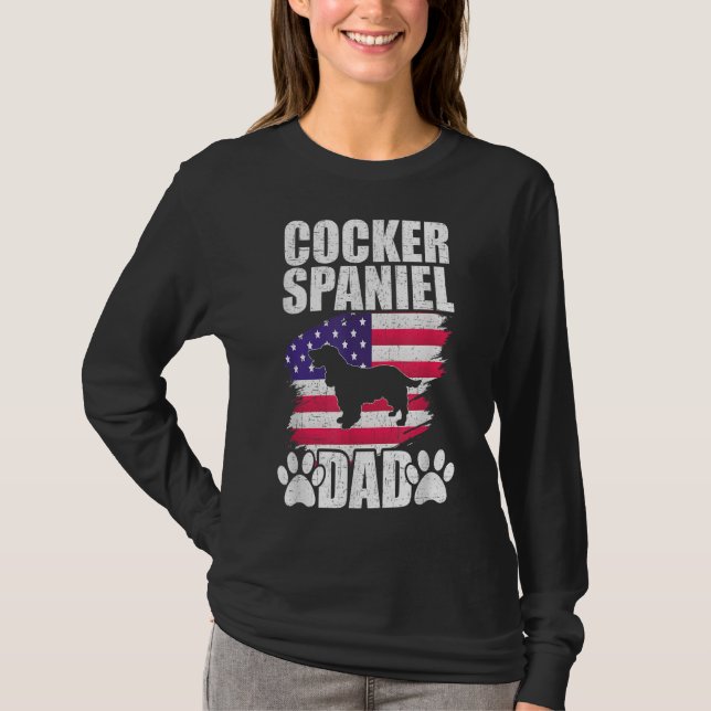 Camiseta Pai do Cocker Spaniel Dog Lover American Flag (Frente)