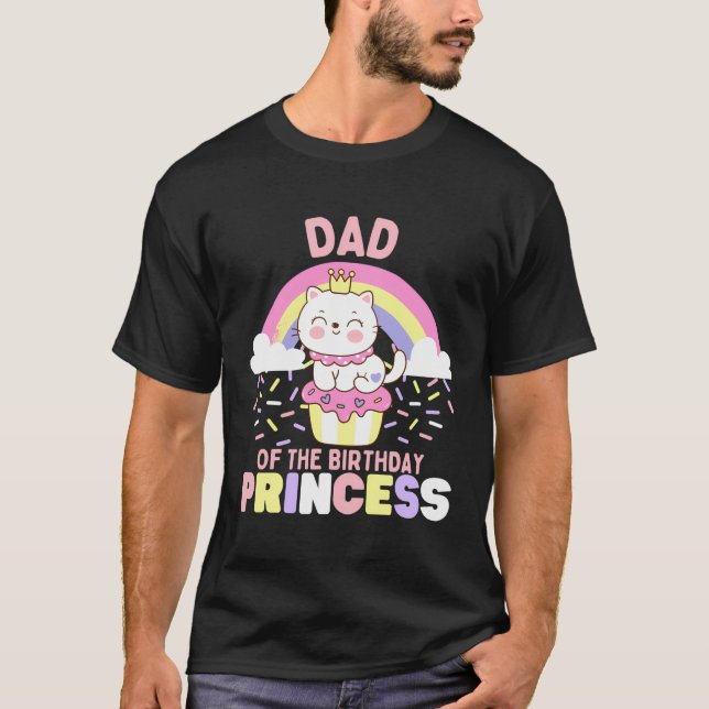Camiseta Pai Do Gato De Baivém Da Princesa Cuta Num Cupcake (Frente)